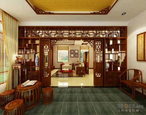 古典中式客厅原木隔断门装修效果图