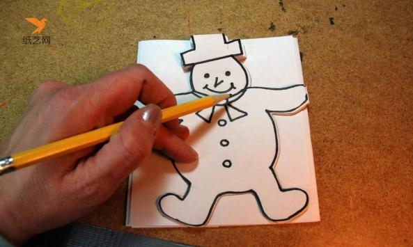 儿童手工小制作的剪纸雪人拉花制作教程