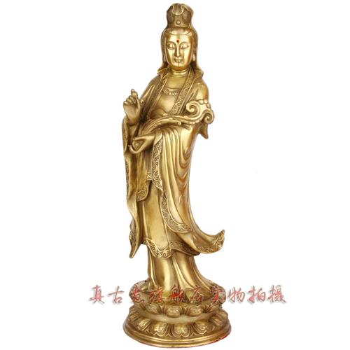 真古意 开光纯铜如意观音佛像 铜观音站像摆件 吉祥如意 精品商品图片