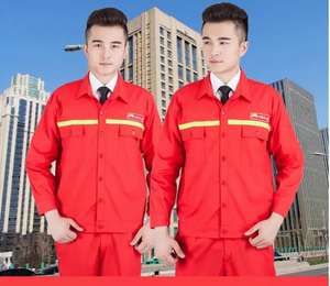中国石油工作服套装男 红色夏季长袖油田工服 中石油中石化劳保服