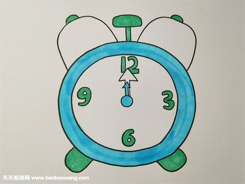 2,接着在小圆内画出3,6,9,12的时间指数与指向12点的指针.