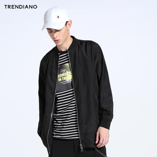 trendiano新男装夏装潮流纯色中长款拼接立领夹克外套3ji2040520