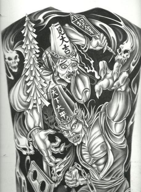 时尚个性的满背黑白无常纹身手稿