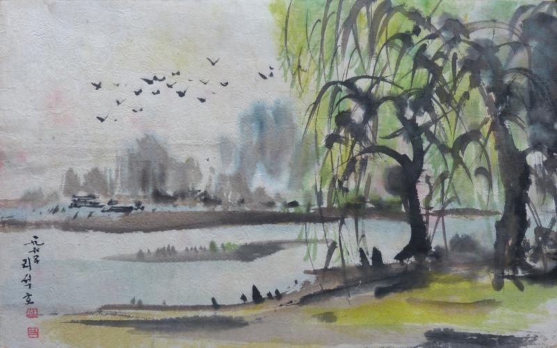 【朝鲜水墨画】河边柳树