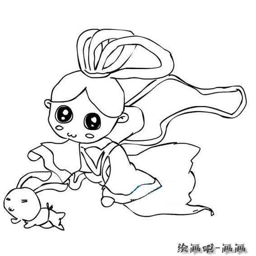卡通儿童嫦娥奔月简笔画大全