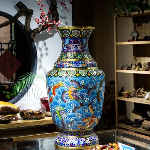 精品景泰蓝工艺礼品庆典家居摆件30寸落地大花瓶铜胎景泰蓝