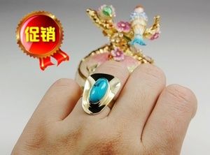 德国8k黄金天然绿松石戒指欧洲西洋古董珠宝首饰vintage