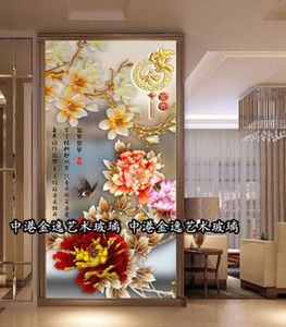 艺术玻璃屏风隔断牡丹花