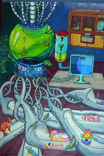 优秀小学生科幻画三等奖作品《dna宠物培养皿》赏析