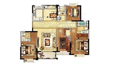 绿洲北水湾名邸f户型4房2厅3卫143平米户型图