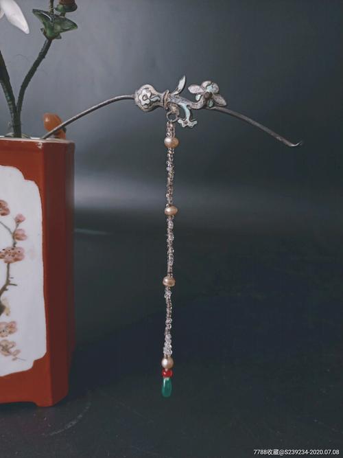 明代古董珠宝首饰金银器老银器烤蓝烧蓝一丈青步摇流苏发簪簪子