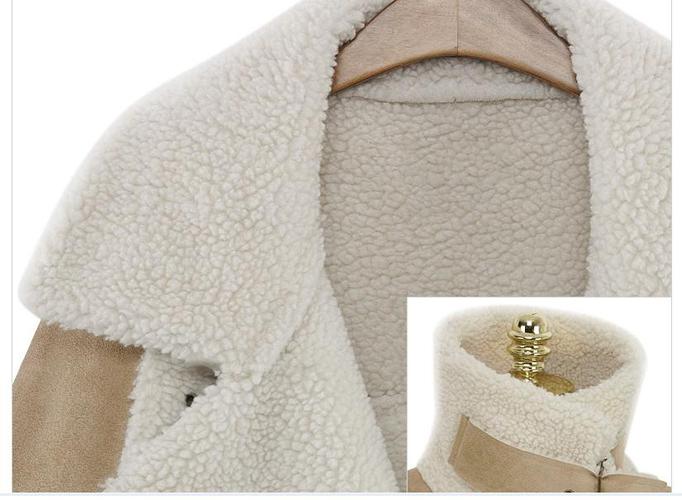 欧洲站2014春装新品女士仿鹿皮羊羔绒外套中长款欧美大衣外套5910