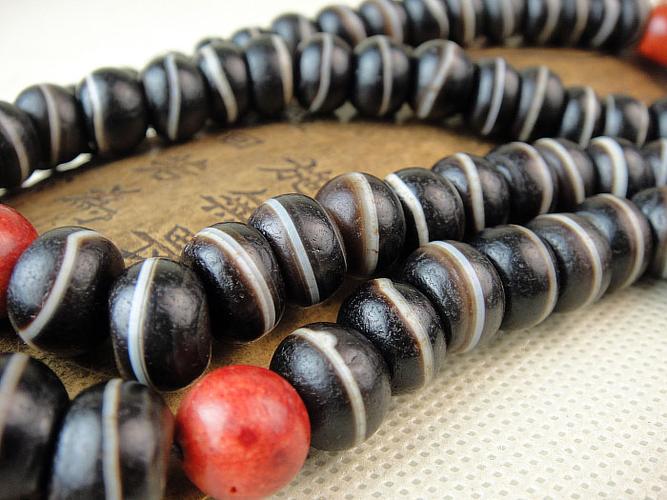 西藏缠丝玛瑙老天珠一线药师珠11mm 正线算盘珠108颗佛珠念珠e63