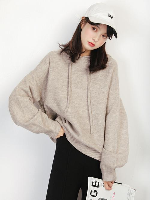 加厚_针织衫女装2018秋季新款纯色连帽卫衣韩版宽松加厚毛衣女外套超