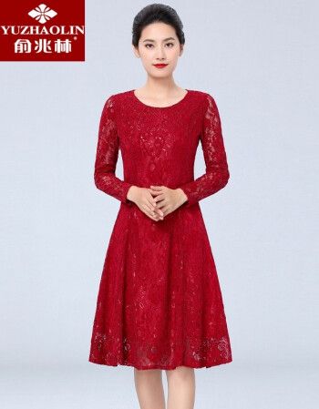 妈妈装平时可穿的婚礼服高贵春秋喜婆婆婚宴装年轻洋气连衣裙红色s