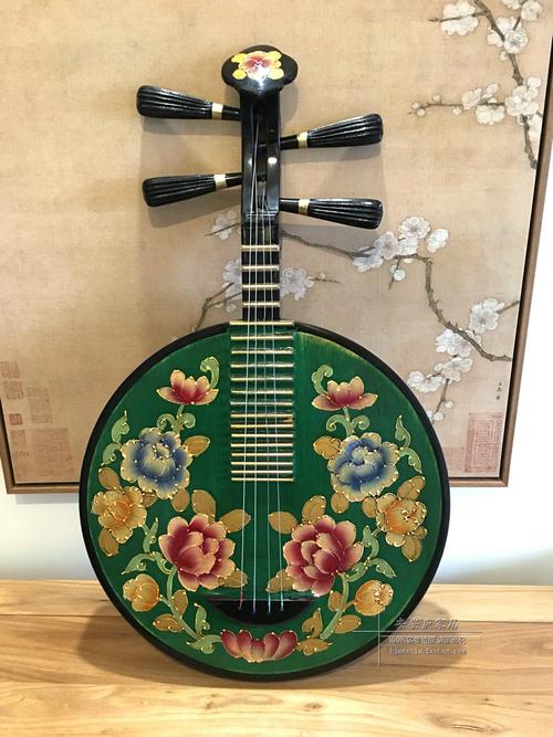 安安庐中式复古家居装饰品挂饰挂件手绘龙凤牡丹等图案乐器月琴