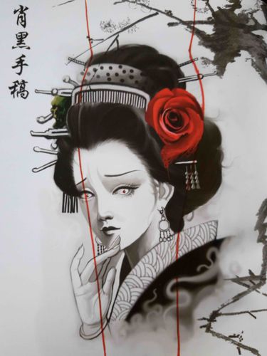 纹身素材--艺伎花旦1