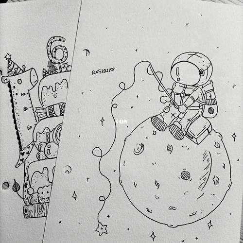 宇航员和月亮9_宇航员_手绘_简笔画_文化_绘画