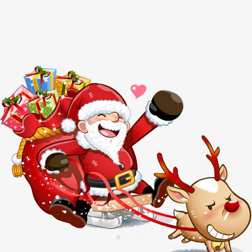 红色驯鹿车卡通送礼物圣诞老人