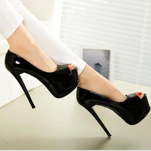 ideamini黑色性感细跟恨天高夜店鱼嘴女鞋15cm超高跟防水台宴会高跟鞋