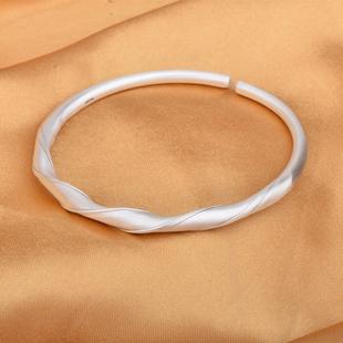 缠绕开口银手环哑光时尚饰品999纯银手镯女实心足银镯子小众新款