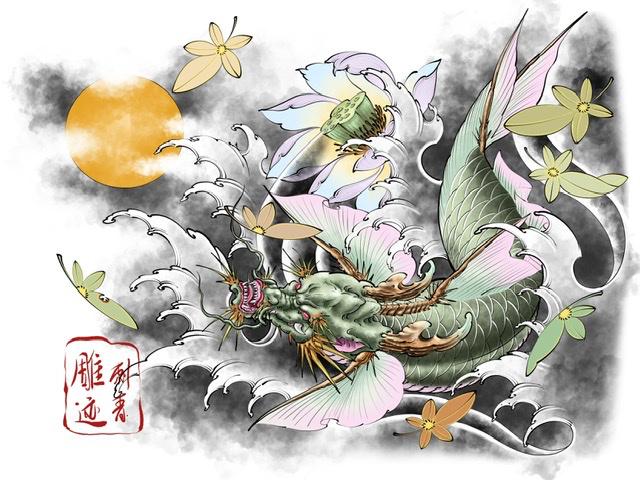 原创龙鱼手稿,喜欢可以预定-广州纹身\广州雕迹刺青