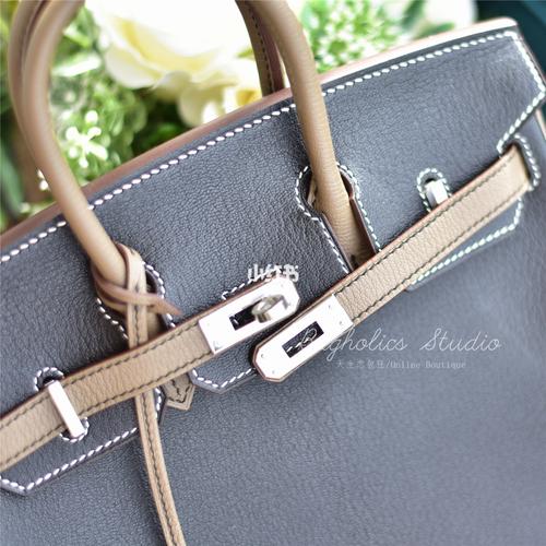 birkin 25cm 山羊皮黑色拼大象灰_birkin_大象灰_山羊皮_百搭_拼色