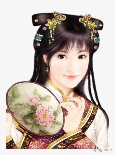 古风美女手拿折扇放在胸前