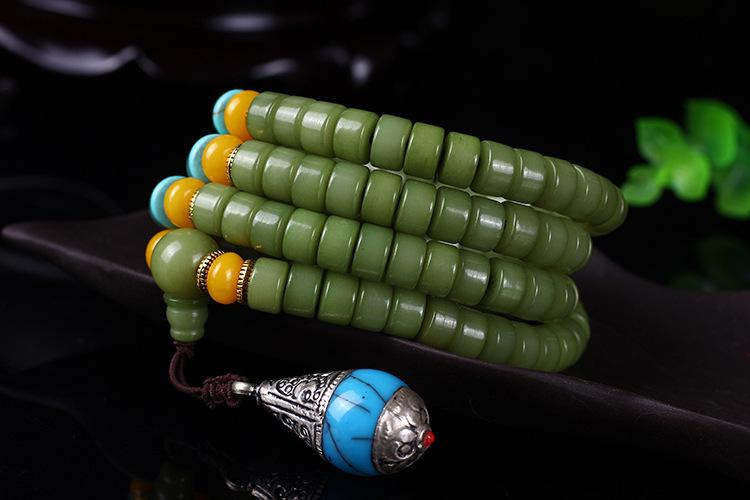 天然风化绿菩提根108佛珠手串 正桶翡翠绿菩提根男女手链地摊货源