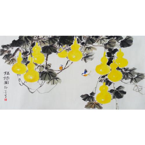手绘三尺斗方国画八宝葫芦图客厅卧室酒楼玄关装饰画已装裱水墨画