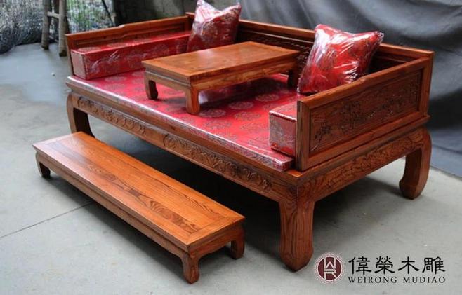 伟荣木雕 中式仿古实木罗汉床榆木龙榻 明清古典家具特价wr-h050-t