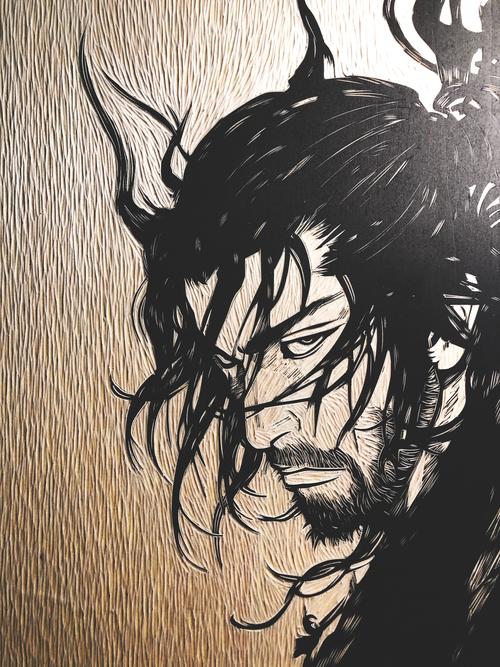 手工雕刻黑白木刻版画浪客行宫本武藏