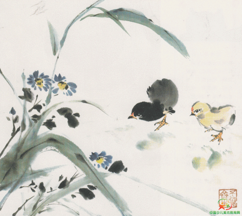少儿国画--小鸡/水墨画_中国少儿美术教育网