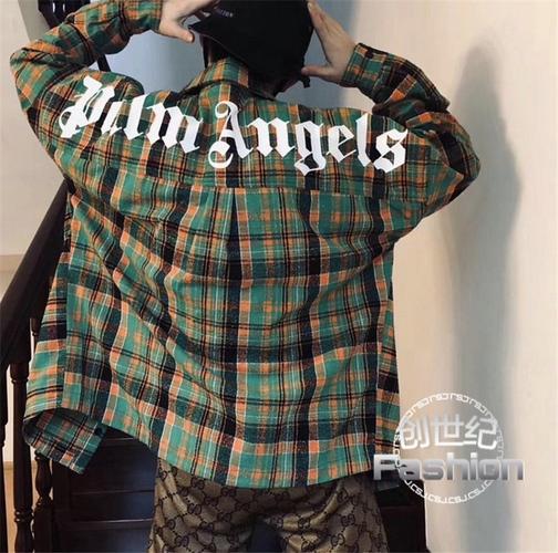 正品palm angels pa 19新款棕榈天使黄绿格子衬衫男女长袖衬衣潮