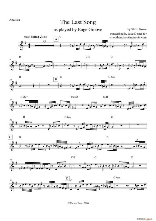 the last song(中音萨克斯) 歌谱简谱网