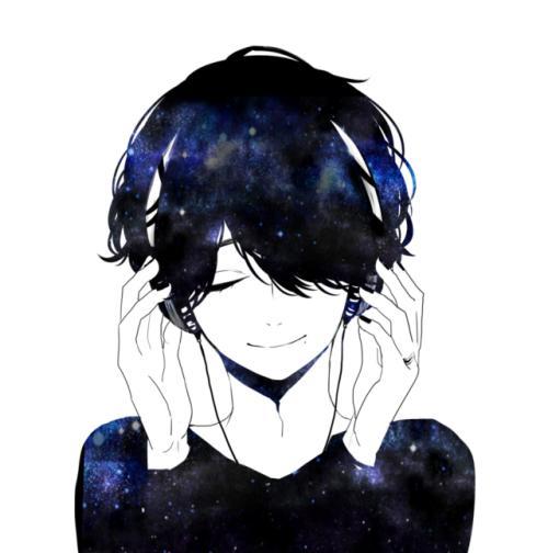 二次元头像男生戴耳机黑白