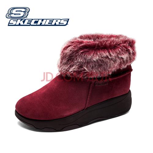 斯凯奇(skechers)冬款时尚雪地靴 超轻舒适保暖女式厚底平跟棉鞋绒皮