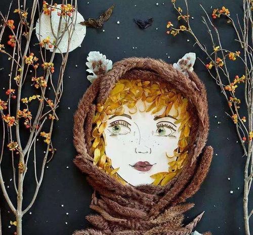 作品要求:能呈现出落叶元素的树叶贴画作品,可以是风景,人物