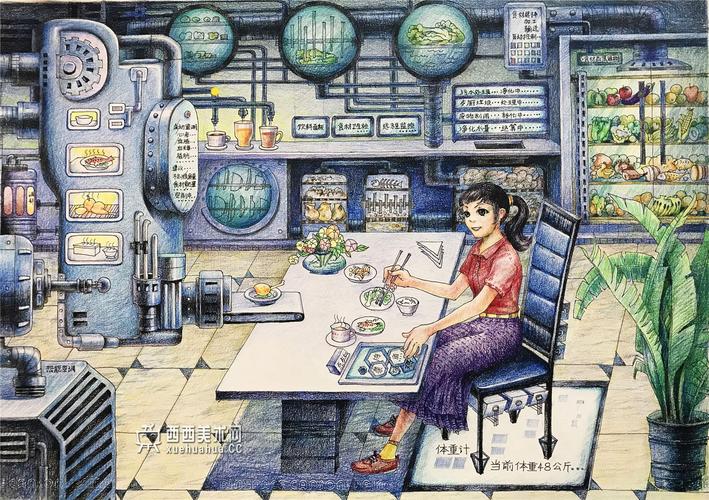 一等奖中学生获奖科幻画《智能健康环保厨房》赏析