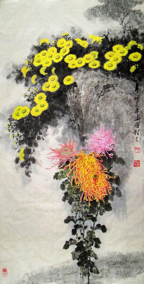 三尺国画菊花作品