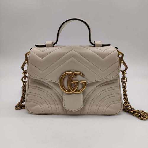 gucci古驰女士单肩包 马蒙特链条手提 白色 20cm 9新_【9成新】新