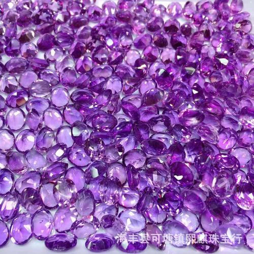 天然巴西紫水晶戒面 椭圆刻面镶嵌裸石 晶体干净 紫红