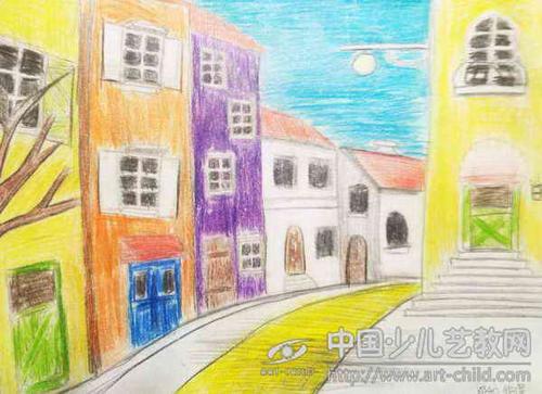 儿童画-美丽的街景-《少儿画苑》第20届国际少儿书画大赛获奖作品