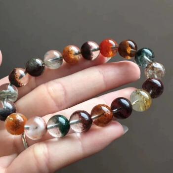 绿幽灵水晶手链聚宝盆巴西花幽灵彩色四季幽灵手串女5a花幽灵12mm