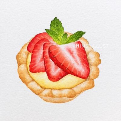 ins:rims_illust 美食水彩插画汉堡甜品