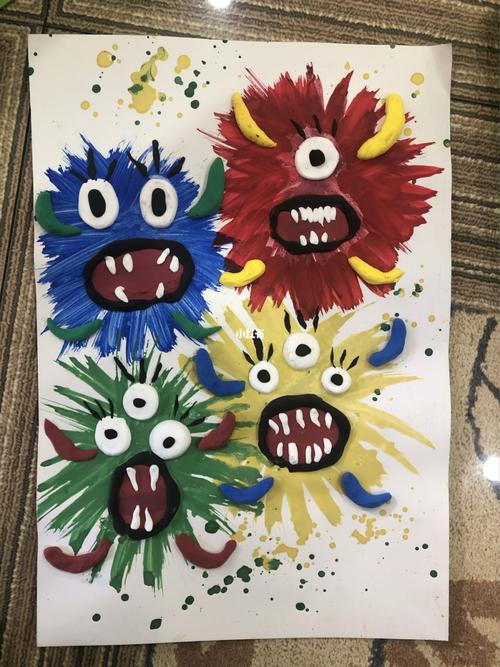 小怪兽 儿童创意画_儿童创意画_怪兽_儿童画_粘土_创意儿童画_文化