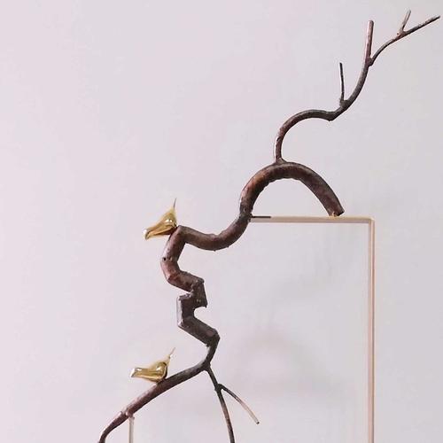 厂家现货批发金属工艺品树枝小鸟闹春新中式铁艺玄关客厅酒店会所
