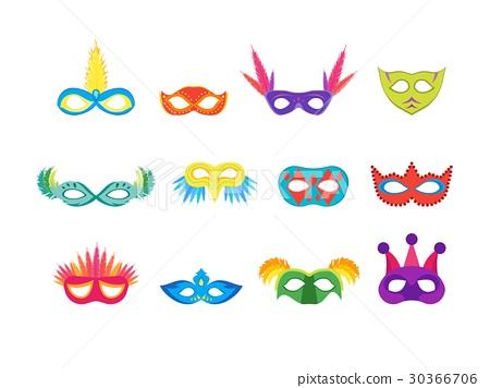 插图素材: cartoon carnival mask color icons set. vector