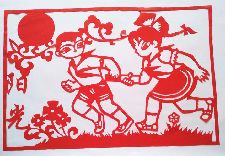 学生阳光人物剪纸手工双面面红宣纸尺寸厘米喜字