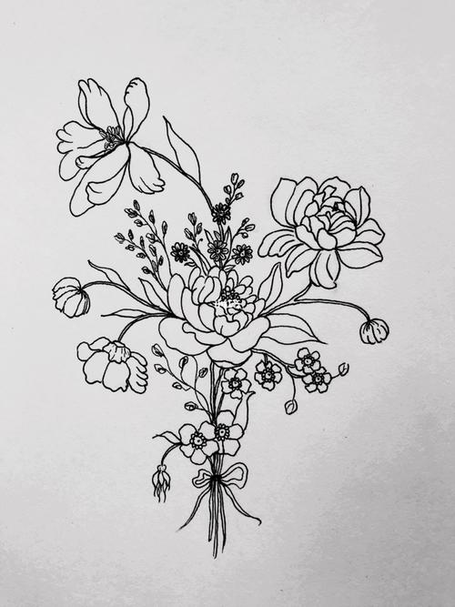 线描花束 | 附分析图77步骤_花束_线描_手绘_针管笔